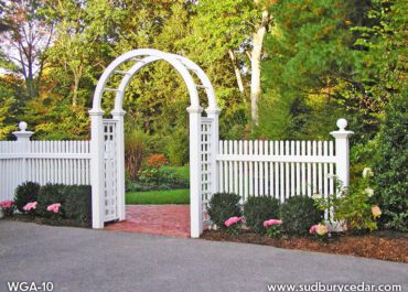 Round Top Arbor is the star accent to a beautiful fence by Sudbury Cedar Fence Co in Sudbury, MA