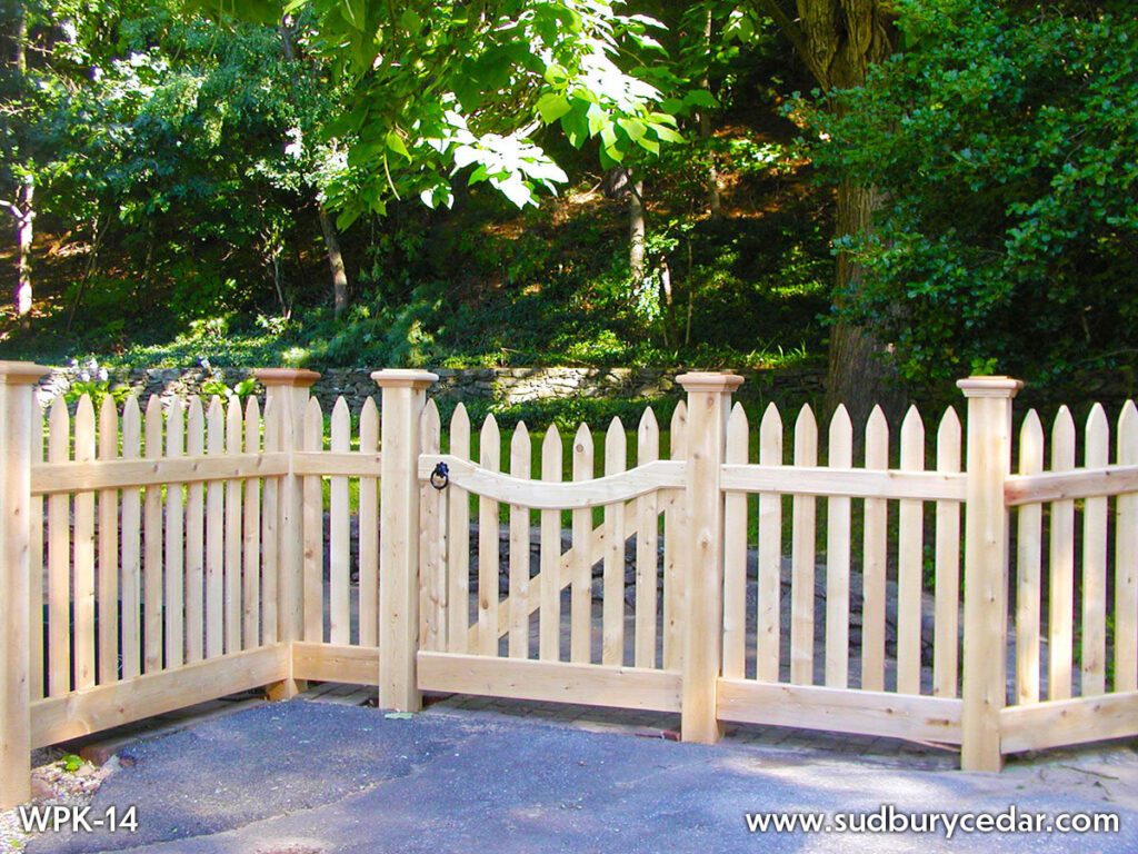 Pointed Cedar Board Fence and Gate in Maynard, MA