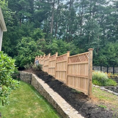 Decorative Cedar Board fence with lattice top, Wayland, Massachusetts