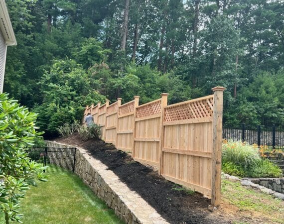 Decorative Cedar Board fence with lattice top, Wayland, Massachusetts