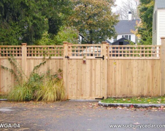Attractive Cedar Board Gate With Lattice Top by Sudbury Cedar Fence Co in Wayland, MA