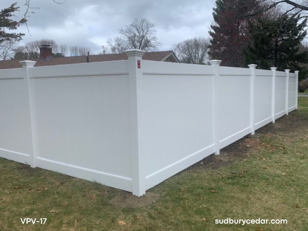 Custom white vinyl installed on corner lot in Framingham, Massachusetts