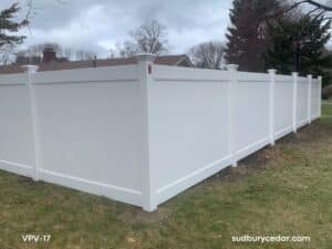 Custom white vinyl installed on corner lot in Framingham, Massachusetts
