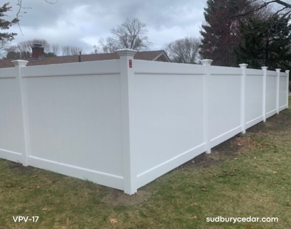 Custom white vinyl installed on corner lot in Framingham, Massachusetts