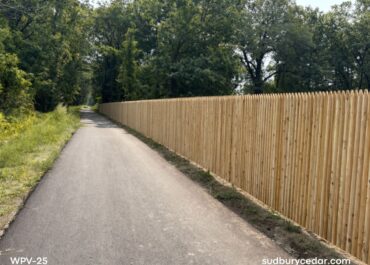Long cedar privacy fence installed along MCRT bike path Hudson MA