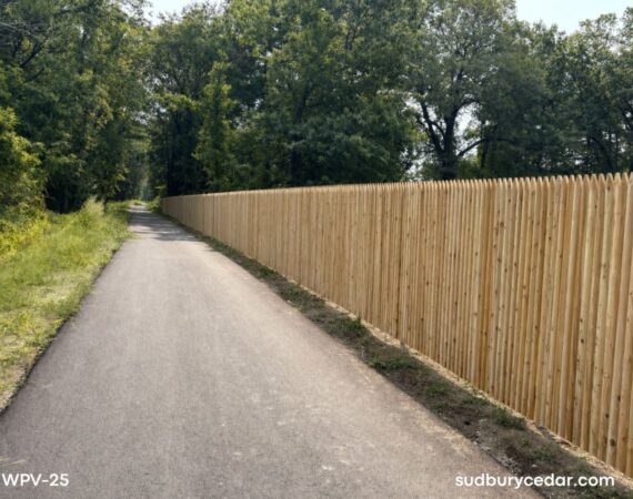 Long cedar privacy fence installed along MCRT bike path Hudson MA