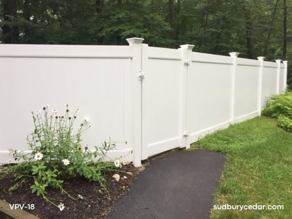 Vinyl privacy fence and gate installed in MetroWest Massachusetts