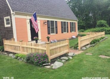 cedar picket fence installed in front yard in concord massachusetts