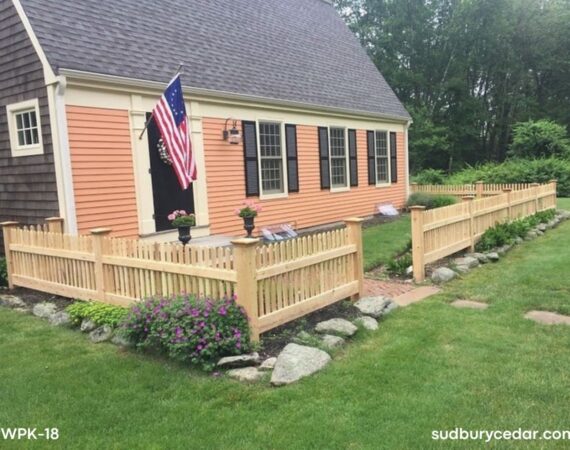 cedar picket fence installed in front yard in concord massachusetts