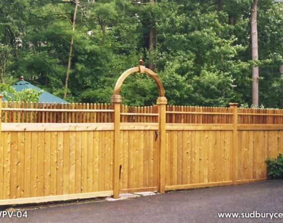 Cedar board Fence with Decorative Top & Gate, Wayland, MA