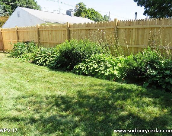 Cedar backyard privacy fence in Boxborough, MA.