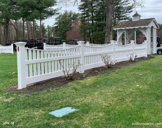 decorative vinyl picket fence -Stow, MA.