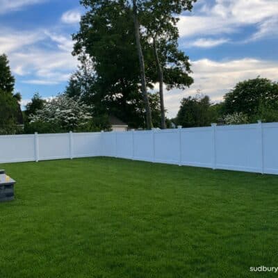 Vinyl privacy backyard fence in Natick, MA.