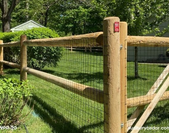 Cedar post and rail with wire fence in Framingham, MA.