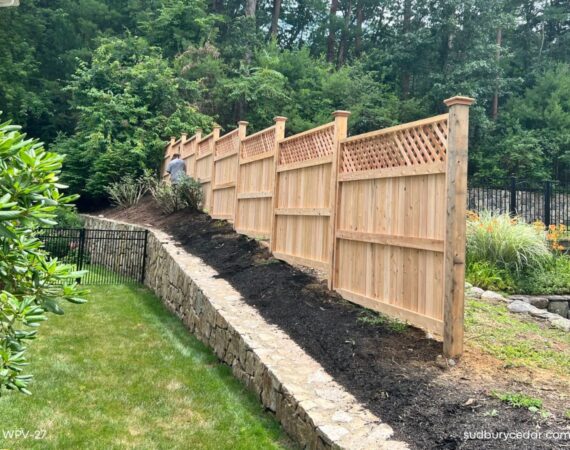 Decorative Cedar Board fence with lattice top, Wayland, Massachusetts
