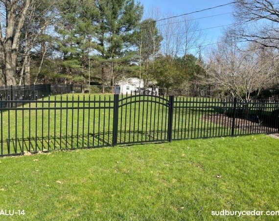 Aluminum backyard fence in Sudbury, MA.