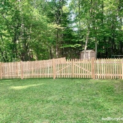 cedar picket backyard pet fence in Hudson MA