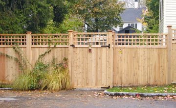 Attractive Cedar Board Gate With Lattice Top Co in Wayland, MA
