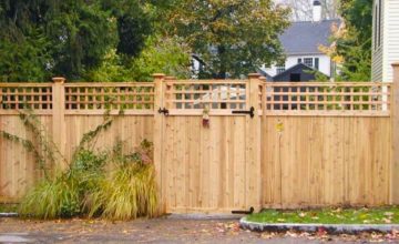 Attractive Cedar Board Gate With Lattice Top Co in Wayland, MA