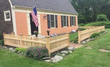 cedar picket fence installed in front yard in concord massachusetts